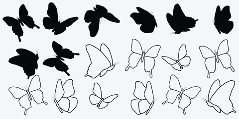 Illustration of flying butterflies isolated on white background. Vector illustration. Eps 10. 