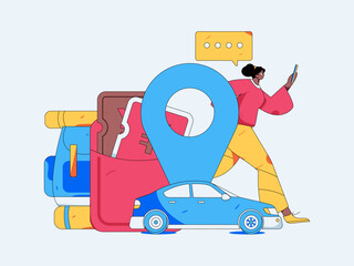 Flat vector concept operation hand drawn illustration of people taking a taxi
