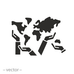 global help icon, hands support the world, community partnership, together work  group, flat symbol on white background - vector illustration