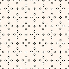 Simple minimalist geometric seamless pattern. Abstract monochrome minimal background with small floral shapes. Subtle repeat design for decor, print.