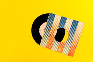 Vinyl record isolated on a yellow background