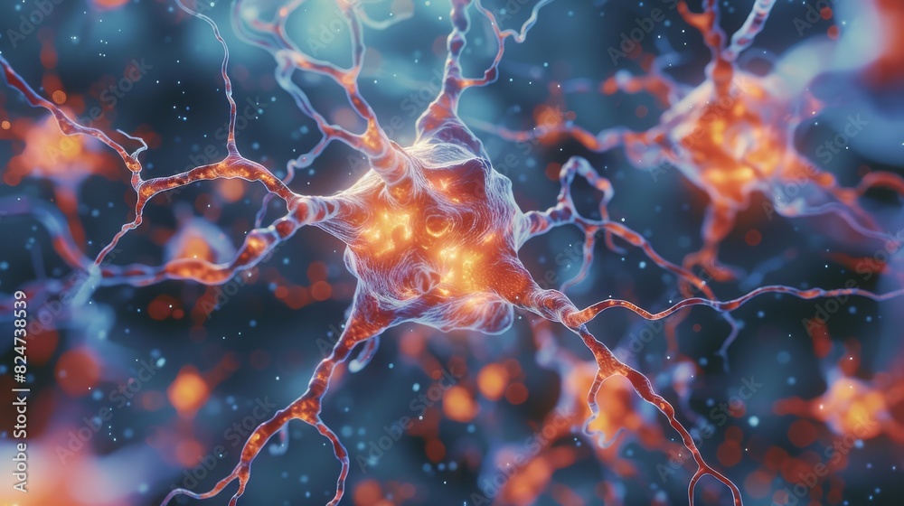 Aufkleber A cluster of neuron cells transferring signals to one another. Generative AI.