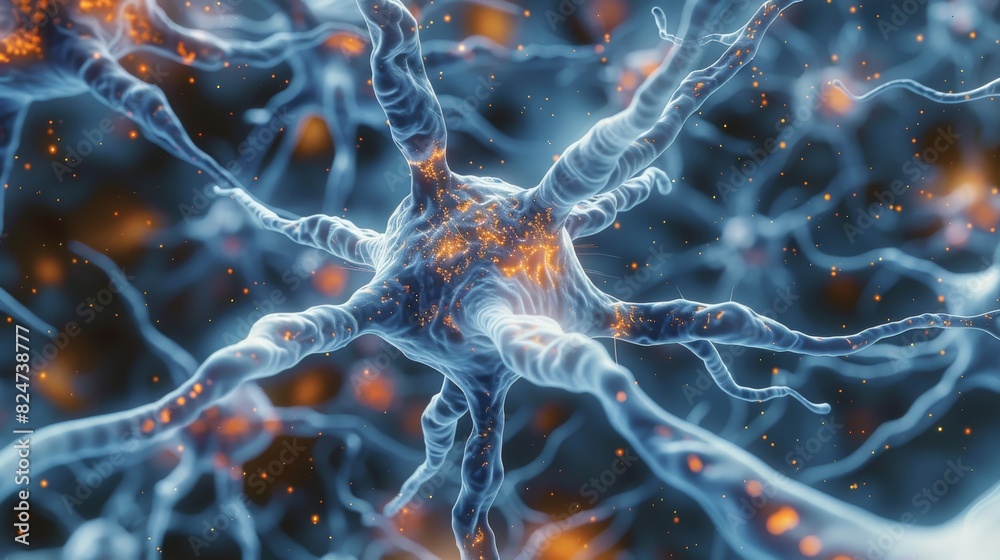 Aufkleber A cluster of neuron cells transferring signals to one another. Generative AI.