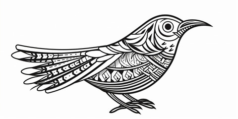 A black and white drawing of a bird with intricate designs generative ai