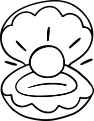 Pearl Sea Shell Cartoon Outline Illustration Kids Line Art