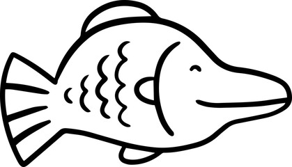 Sea Fish Funny Cartoon Outline Illustration Kids Line Art