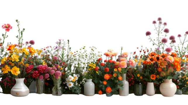  Florist's Setup with Flower Arrangements and Vases for Floral Design, Isolated on White, Transparent Background, PNG File, Hand Edited Generative AI