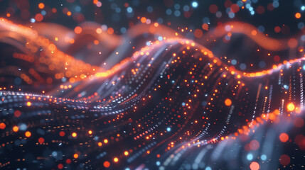 Obraz premium A blue and red wave with red and blue dots