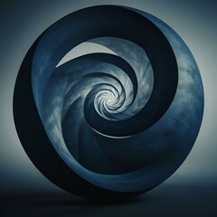 Abstract art in dark blue inspired by the Fibonacci sequence, incorporating spirals and golden ratio proportions

