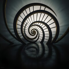 Abstract art inspired by the Fibonacci sequence, incorporating spirals and golden ratio proportions

