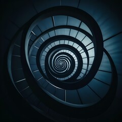 Abstract art in dark blue inspired by the Fibonacci sequence, incorporating spirals and golden ratio proportions

