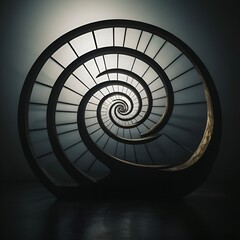 Abstract art inspired by the Fibonacci sequence, incorporating spirals and golden ratio proportions

