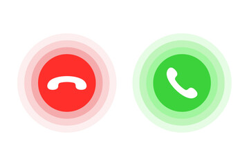 Red and green yes no buttons icon. Answer and decline symbol. Accept call and decline phone icons.