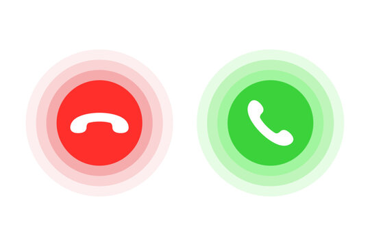 Red and green yes no buttons icon. Answer and decline symbol. Accept call and decline phone icons.