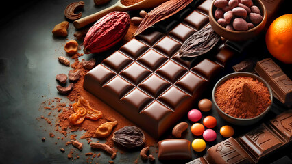 stack of milk and dark chocolate bars, each embedded with an assortment of nuts