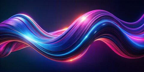 The image features vibrant and flowing wave-like structures that are illuminated. There are multiple colors present including shades of blue, purple, pink, and orange. The waves have a neon glow 