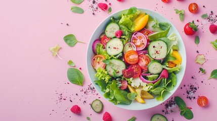 Vibrant Flat Lay of Fresh and Colorful Healthy Salad - Food Photography Concept for Clean Eating