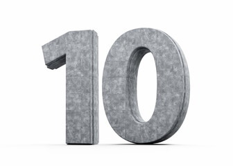 Concrete Number Ten 10 Digit Made Of Grey Concrete Stone On White Background 3d Illustration