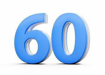 3D Number 60 Sixty Made Of Blue Body With Silver Outline On White Background 3D Illustration