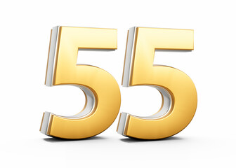 Fototapeta premium 3D Golden Shiny Number 55 Fifty Five With Silver Outline On White Background 3D Illustration