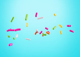 Colorful Sugar Sprinkles Decoration For Cakes And Bakery Items Flying In The Air 3d illustration
