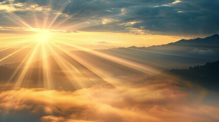 The sun is shining brightly on the mountains, creating a warm generated by AI