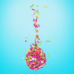 Colorful Sprinkles Or Meises Falling From Top On Brigadeiro Brazilian Dessert Ball 3D Illustration