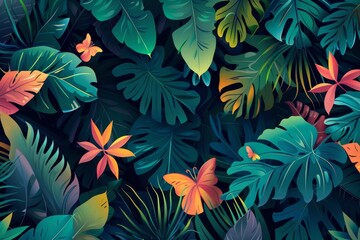 A painting of a jungle with many different colored leaves generated by AI