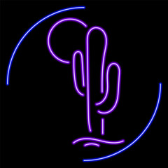 cactus neon sign, modern glowing banner design, colorful modern design trend on black background. Vector illustration.