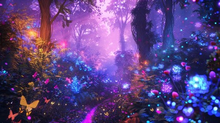 A painting of a forest with a variety of flowers and trees generated by AI
