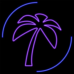 palm tree neon sign, modern glowing banner design, colorful modern design trend on black background. Vector illustration.