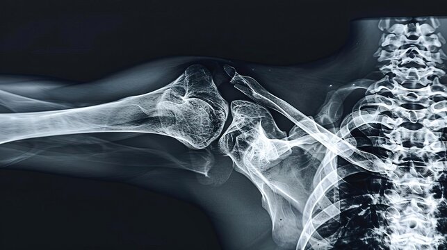 A detailed Xray of a broken clavicle, providing full clarity on the vertebrae, suitable for effective orthopedic examination and treatment planning