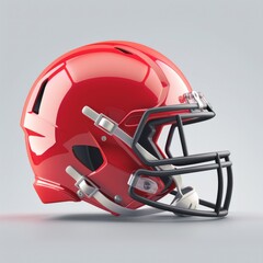 A 3D minimalist football helmet in glossy red, set against a pastel gray background., AI Generative