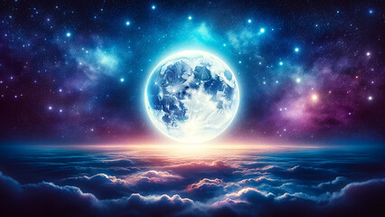 The super snow moon hangs prominently in the night sky