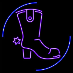 cowboy shoes neon sign, modern glowing banner design, colorful modern design trend on black background. Vector illustration.