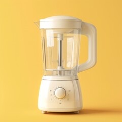 A 3D sleek, modern blender in glossy white, set against a pastel yellow background., AI Generative