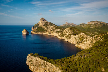 View of Cap de Catalunya cape in Formentor Peninsula, north of Majorca Island, Balearic Islands, Spain
