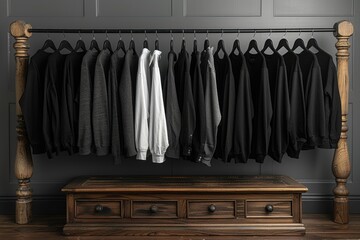 Clothes arranged on hangers