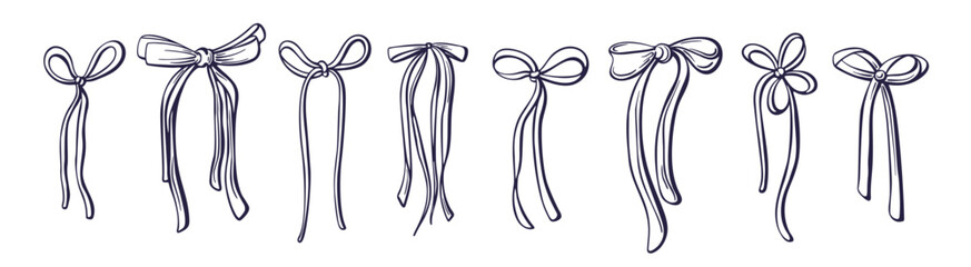 Bow art sketch. Hair braiding accessory Hand drawn