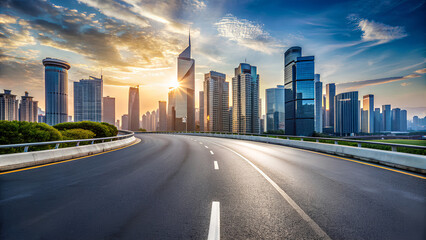 Empty car way, turn. in city