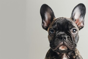Close-up of a charming french bulldog puppy with oversized ears and an endearing gaze isolated against a neutral background, perfect for pet lovers and animal-themed designs