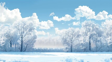 Fototapeta premium Winter landscape with snowy trees under a blue sky
