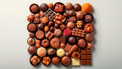 mix of chocolate candies, showcasing an array of shapes