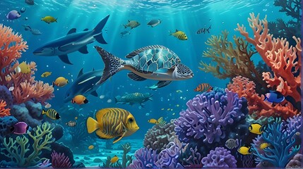 Naklejka premium coral reef with fish and coral, ai generated