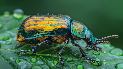 Macro shot of a Japanese beetle on a leaf