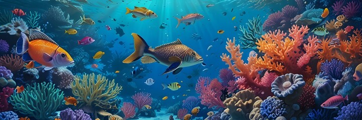Naklejka premium fishes in aquarium, ai generated