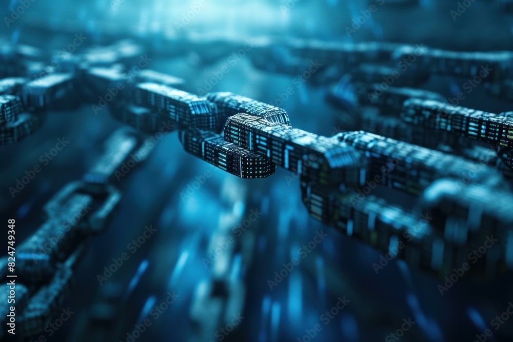 Poster the concept of a futuristic blockchain network with interconnected nodes and a secure, decentralized