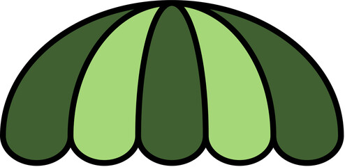 The roof of the shop is light and dark green.