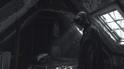 Grim Reaper in Dark Abandoned Room
