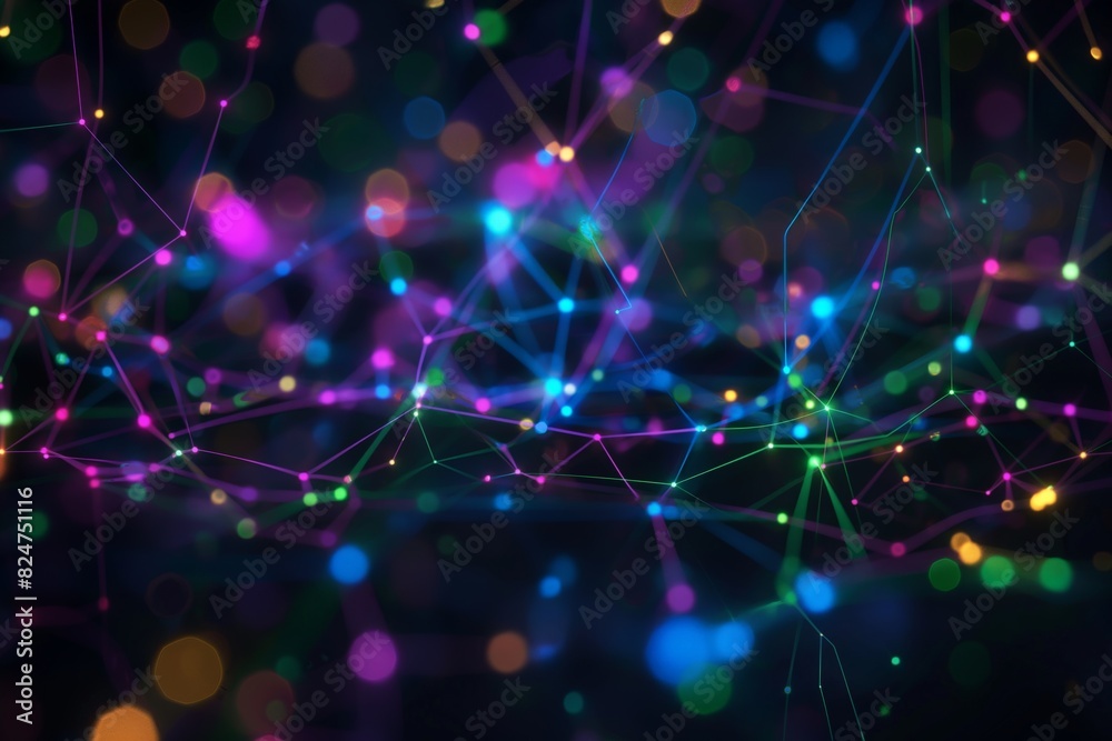Poster vibrant background depicting a network of interconnected points and lines with glowing particles. sy